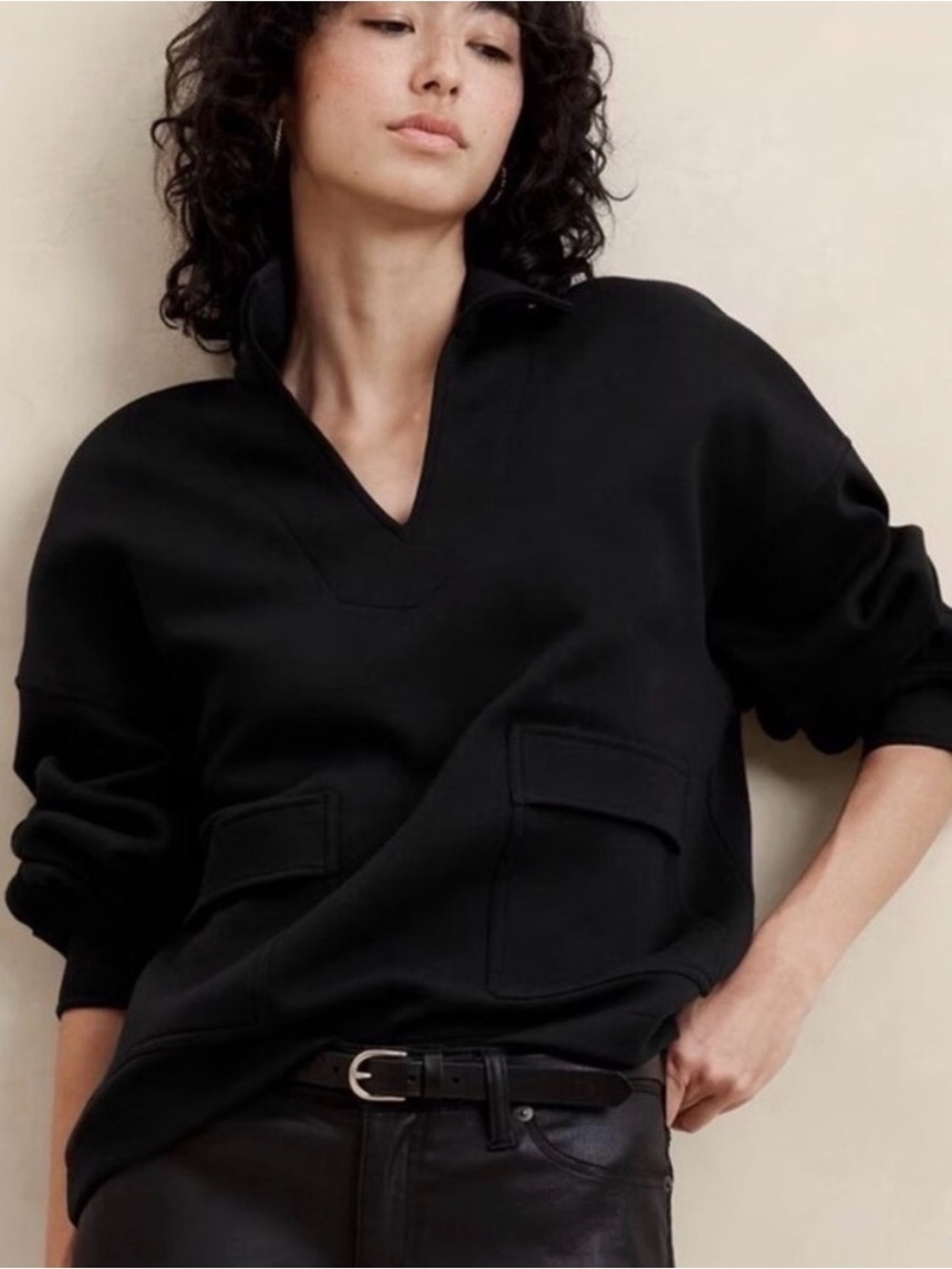 Banana Republic Black V-Neck Collar Pullover